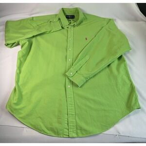 Vintage‎ Ralph Lauren Shirt Mens 2XL Green Button Up Pink Pony Classic Fit
